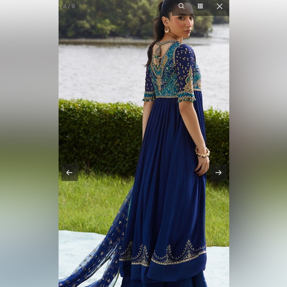 Women's Navy Blue Embroidered Anarkali Dress - Picture 3 of 10